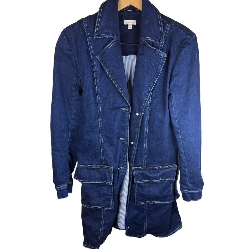 Anthropologie Pilcro Belted Denim Blazer Blue Denim Mini Dress Size Med NWOT - Picture 5 of 11